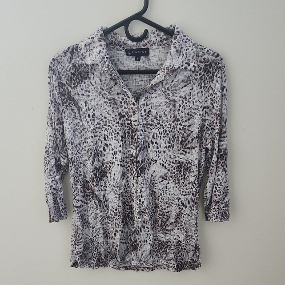 Carine Tops - Carine Women's Leopard Print Button Down Top